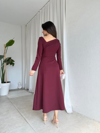 GİRONA Midi Elbise 8258 - Bordo - 4
