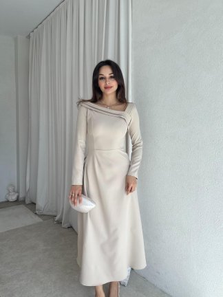 GİRONA Midi Elbise 8258 - Krem 