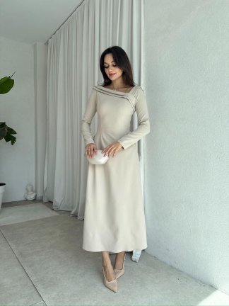 GİRONA Midi Elbise 8258 - Krem - 2