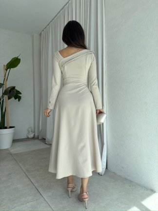 GİRONA Midi Elbise 8258 - Krem - 4