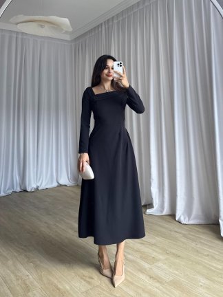 GİRONA Midi Elbise 8258 - Siyah - 3