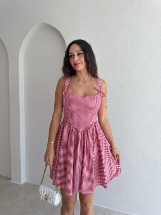 GLENN Puantiyeli Mini Elbise 6495 - Kırmızı 