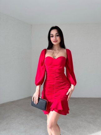 Gloplu Mini VEBLEN Elbise 3939 - Kırmızı 
