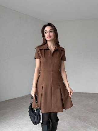 GLORY Mini Elbise 1347 - Acı Kahve - 3