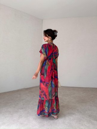 GLOSS Maxi Elbise 3787 - Nar Çiçeği - 3