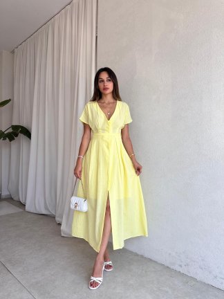 GLOW Midi Elbise 4976 - Sarı - 2