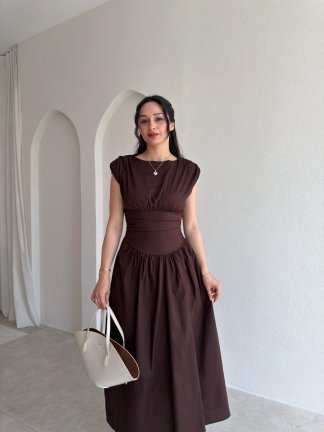 GOAT Midi Elbise 5512 - Acı Kahve - 2