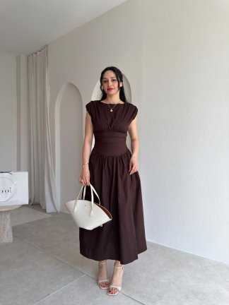 GOAT Midi Elbise 5512 - Acı Kahve 