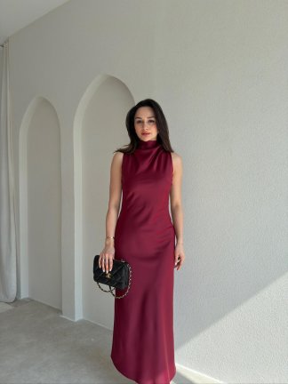 GODWİN Maxi Elbise 6493 - Bordo - 2