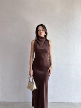 GODWİN Maxi Elbise 6493 - Acı Kahve 