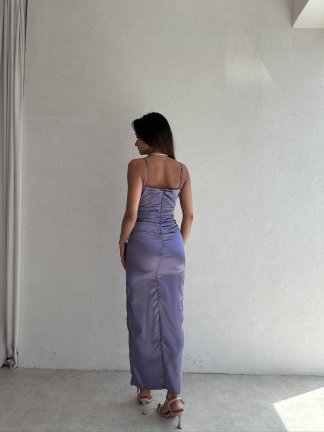  Vencover Saten Elbise 5682 - Lila - 3