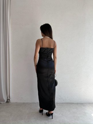  Vencover Saten Elbise 5682 - Siyah - 3