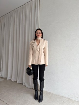 GOLDEN Şallı Ceket 8598 - Krem - 3