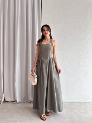 GOLDİE Maxi Elbise 7462 - Haki - 2