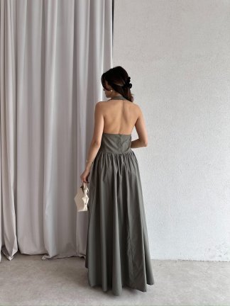 GOLDİE Maxi Elbise 7462 - Haki - 3
