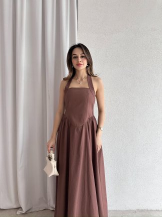 GOLDİE Maxi Elbise 7462 - Acı Kahve - 1