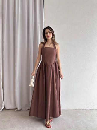 GOLDİE Maxi Elbise 7462 - Acı Kahve - 2