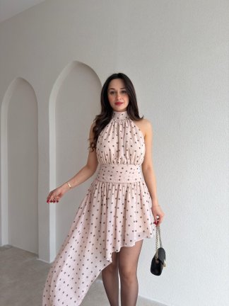 GOMEZ Puantiyeli Mini Elbise 5466 - Pudra - 2