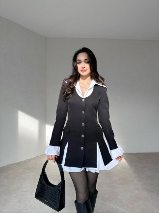 Gömlek Detaylı Mini FRESCO Elbise 4893 - Siyah 