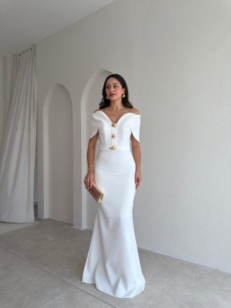 GORA Maxi Elbise 3985 - Beyaz - 1