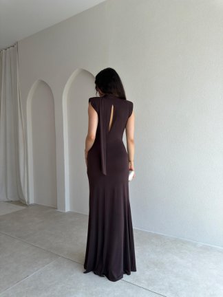 GOSH Maxi Elbise 6365 - Acı Kahve - 3