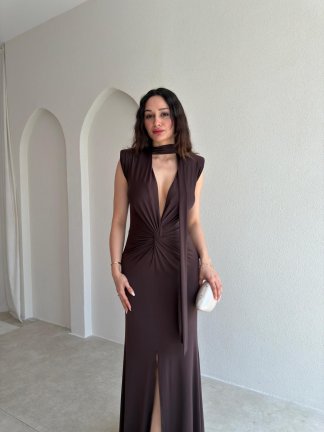 GOSH Maxi Elbise 6365 - Acı Kahve - 2