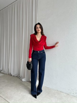GOSSİP Dökümlü Bluz 8326 - Kırmızı - 4