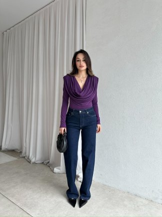 GOSSİP Dökümlü Bluz 8326 - Mor - 2