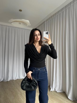 GOSSİP Dökümlü Bluz 8326 - Siyah - 2