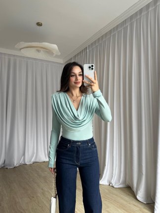 GOSSİP Dökümlü Bluz 8326 - Turkuaz - 2