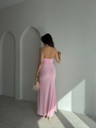 GRAMY Gül Detaylı Maxi Elbise 9041 - Pembe - 3