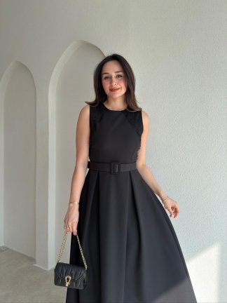 GROZA Dantel Detaylı Midi Elbise 9042 - Siyah - 1