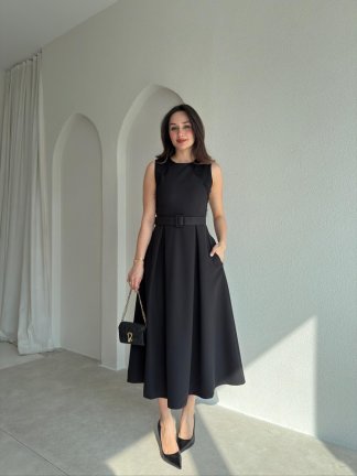 GROZA Dantel Detaylı Midi Elbise 9042 - Siyah - 2