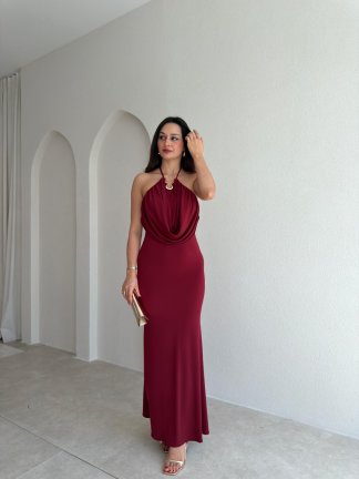 GUİDO Degaje Maxi Elbise 4014 - Bordo 