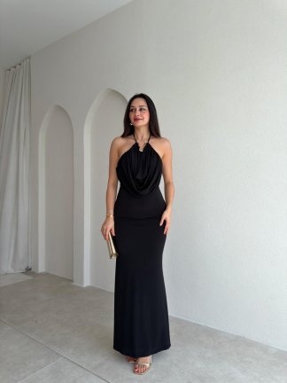 GUİDO Degaje Maxi Elbise 4014 - Siyah 
