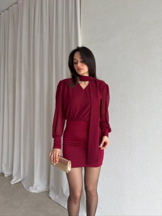 HADES Mini Elbise 8856 - Bordo 