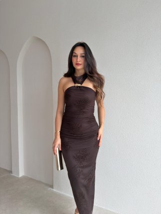 HALEY Midi Elbise 6540 - Acı Kahve - 2