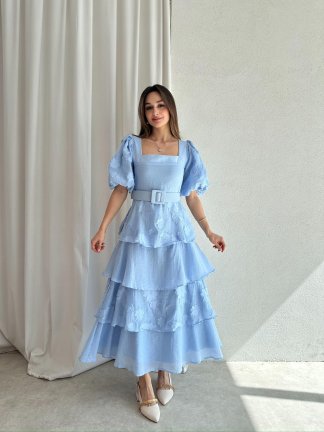 HANSEN Maxi Elbise 8574 - Mavi - 3