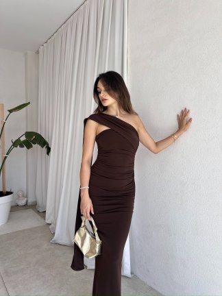 HARMONY Maxi Elbise 8473 - Acı Kahve 