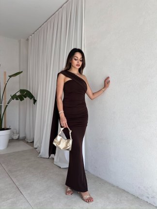 HARMONY Maxi Elbise 8473 - Acı Kahve - 2