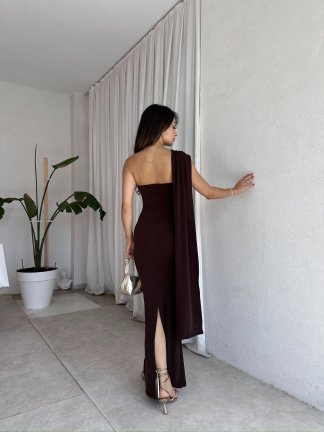 HARMONY Maxi Elbise 8473 - Acı Kahve - 3