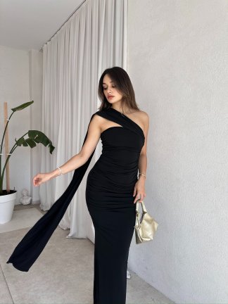 HARMONY Maxi Elbise 8473 - Siyah - 1
