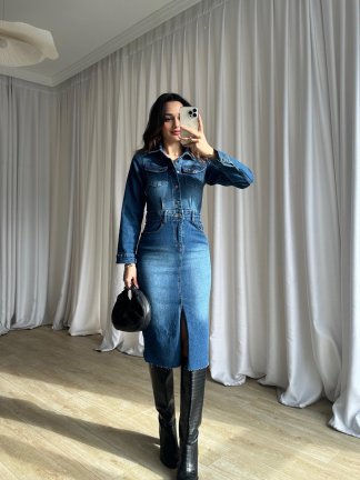 HARVEST Denim Midi Elbise 8834 - Mavi - 2