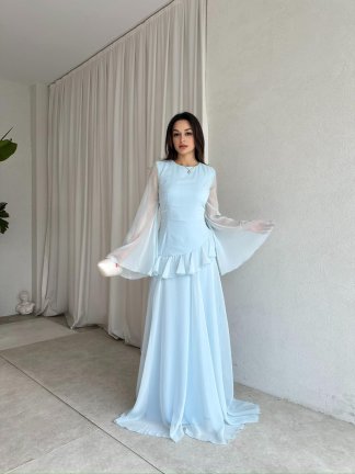 HAVANA Maxi Elbise 8396 - Mavi - 3