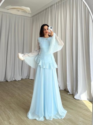HAVANA Maxi Elbise 8396 - Mavi 