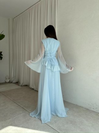 HAVANA Maxi Elbise 8396 - Mavi - 4