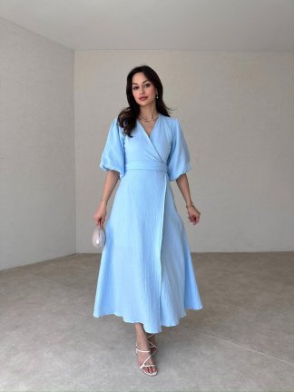 HAZEL Midi Elbise 1093 - Mavi - 2