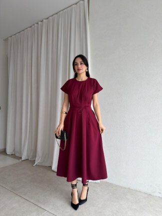 HELEN Midi Elbise 8881 - Bordo - 1