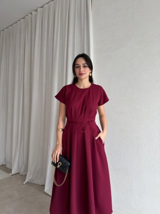 HELEN Midi Elbise 8881 - Bordo - 2