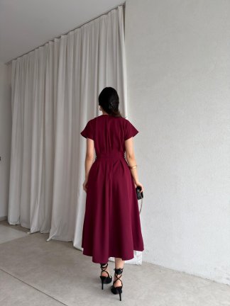 HELEN Midi Elbise 8881 - Bordo - 3